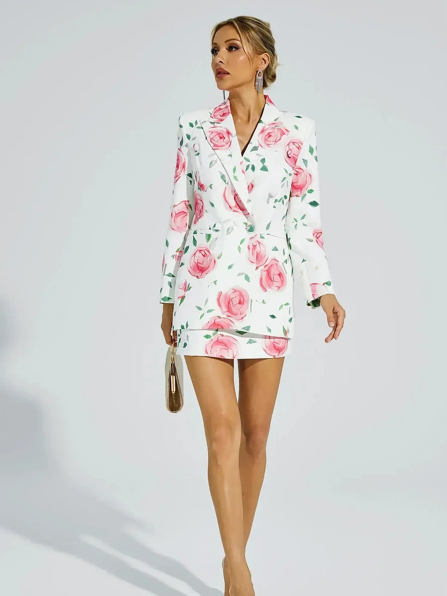 Rose Printed Blazer Dress Set