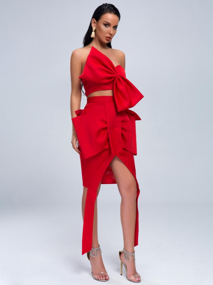 Bandeau Wrap Irregular Skirt Set