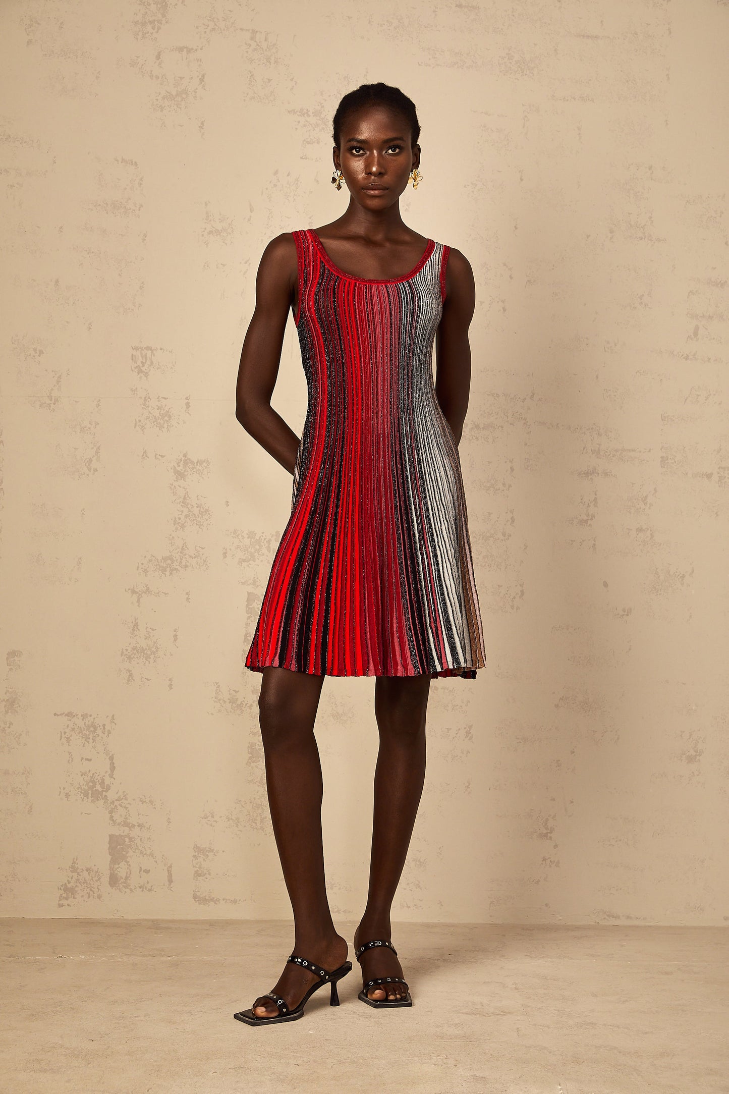 Multicolored Metallic Striped Knit Mini Dress
