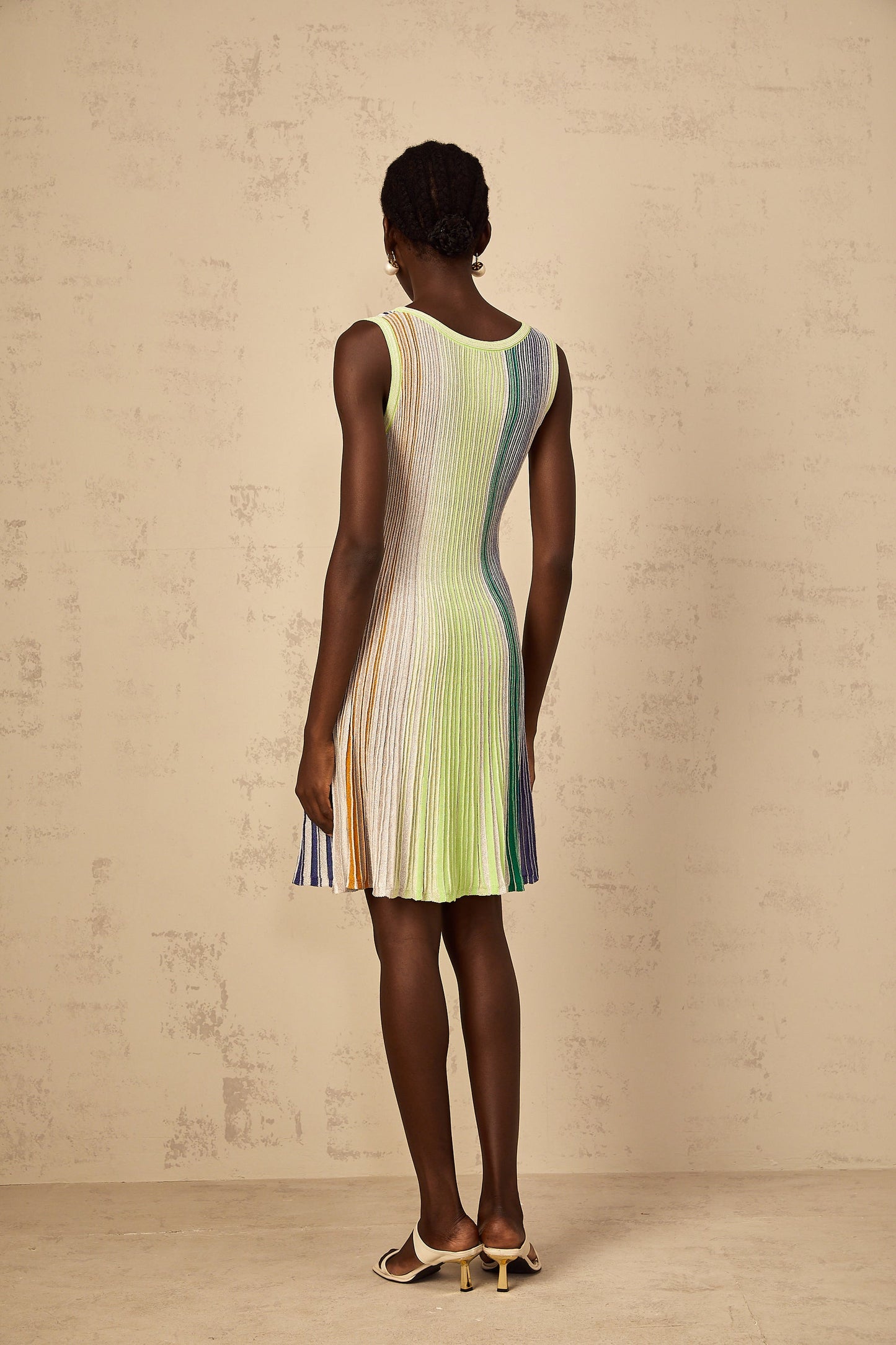 Multicolored Metallic Striped Knit Mini Dress
