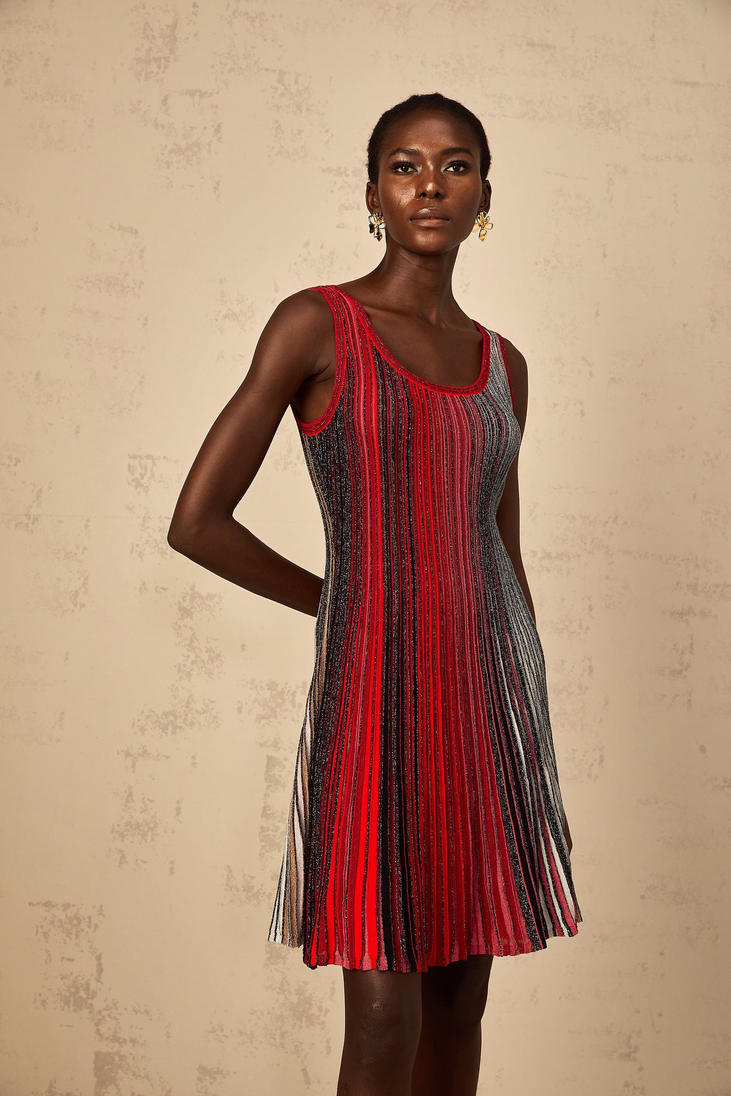 Multicolored Metallic Striped Knit Mini Dress