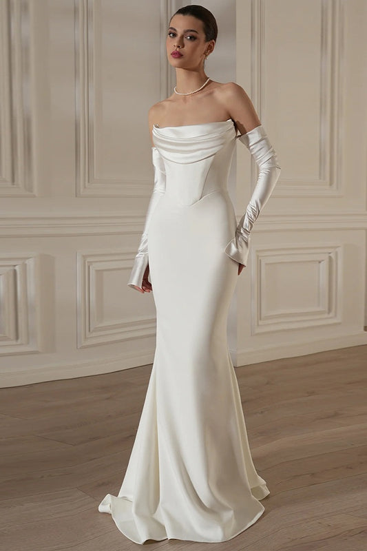 Strapless Off-Shoulder Satin Gloves Gown
