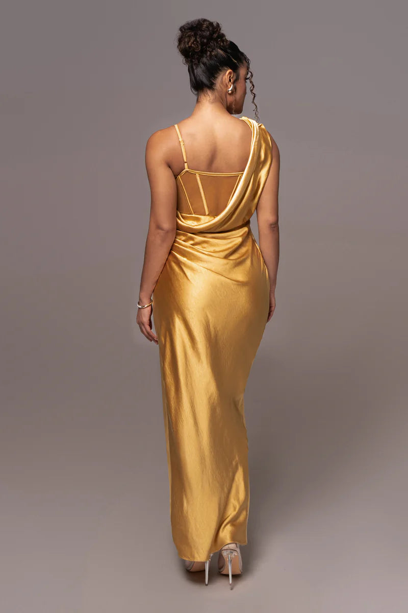 Strapless Sheer Ruched Evening Gown Dress - Yellow