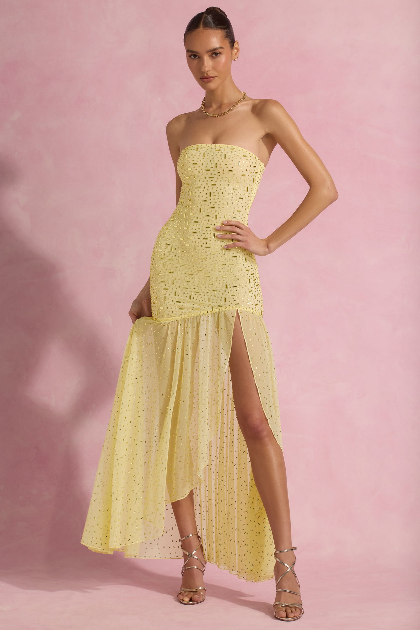 Embellished Asymmetric Maxi Dress