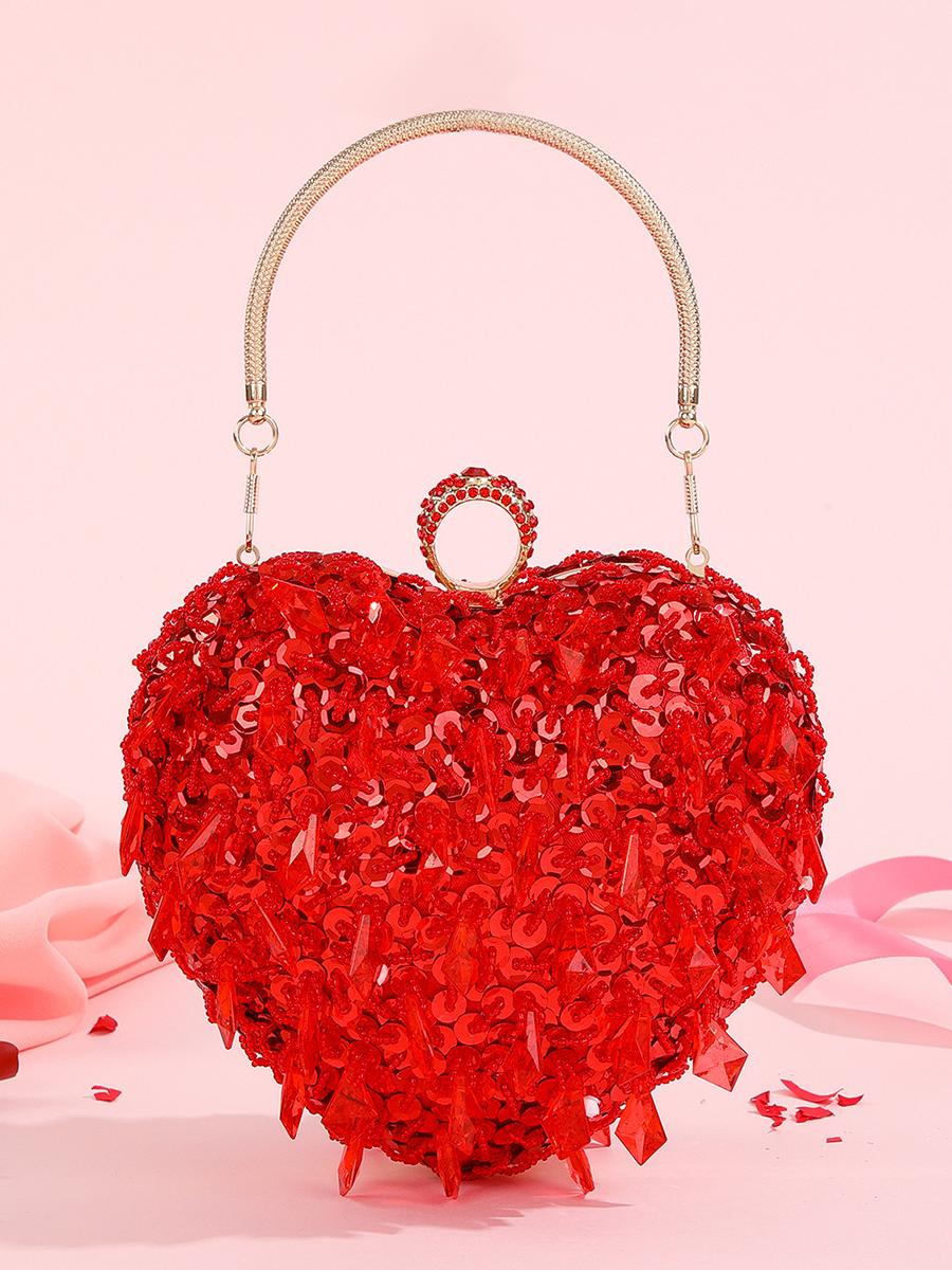 Embroidered Beaded Heart Shaped Evening Bag