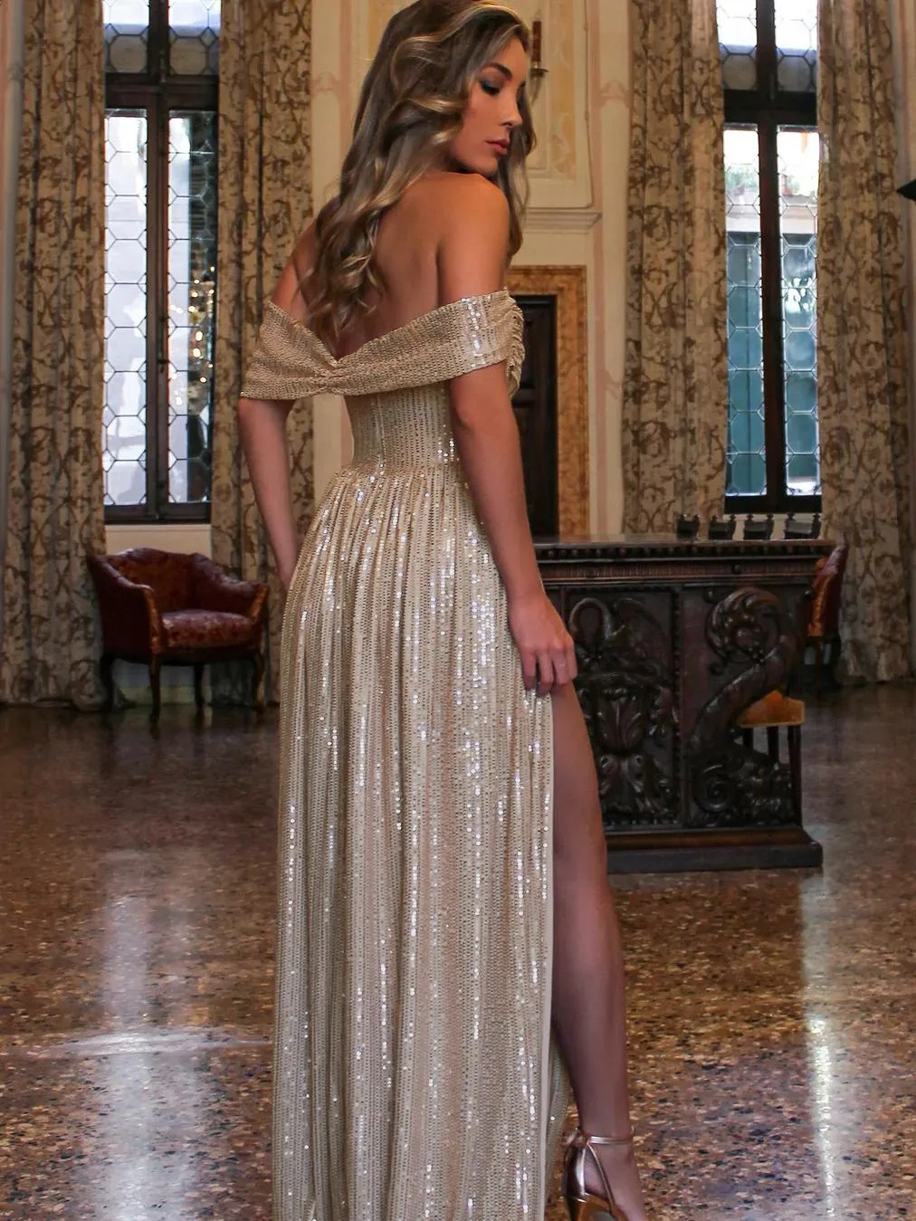 Sequin Slim Fit Gown Halter Dresses