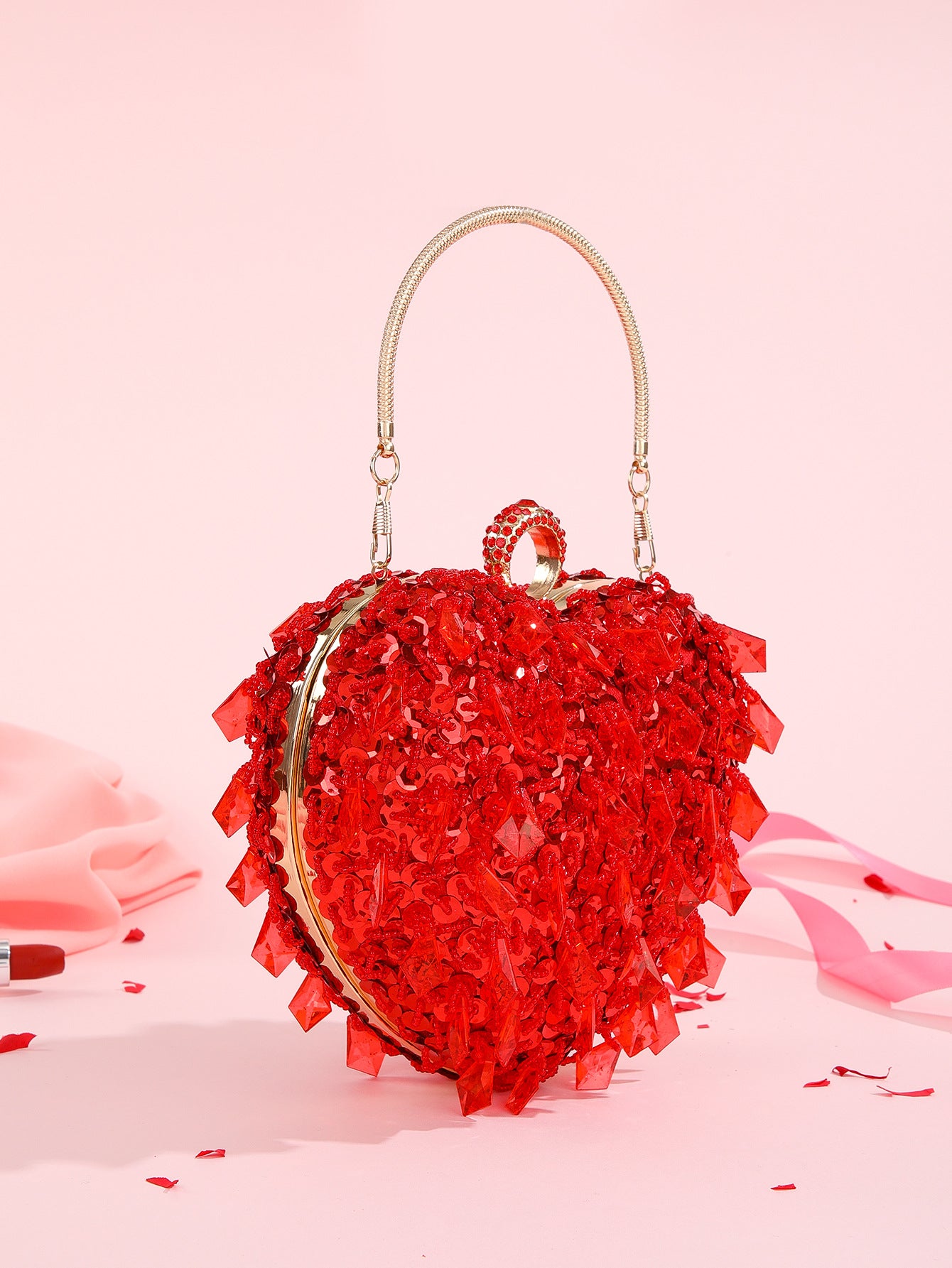 Embroidered Beaded Heart Shaped Evening Bag