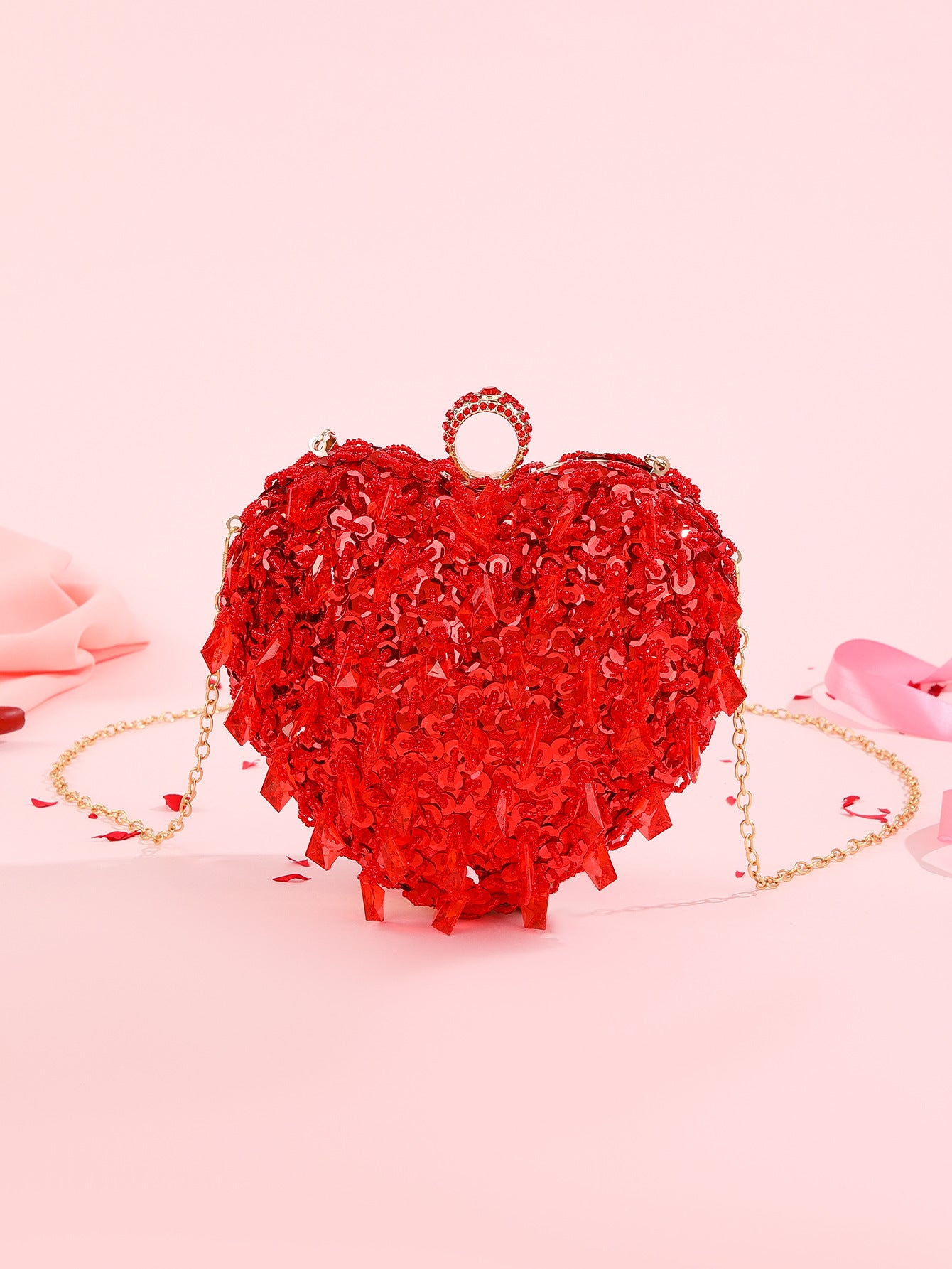 Embroidered Beaded Heart Shaped Evening Bag