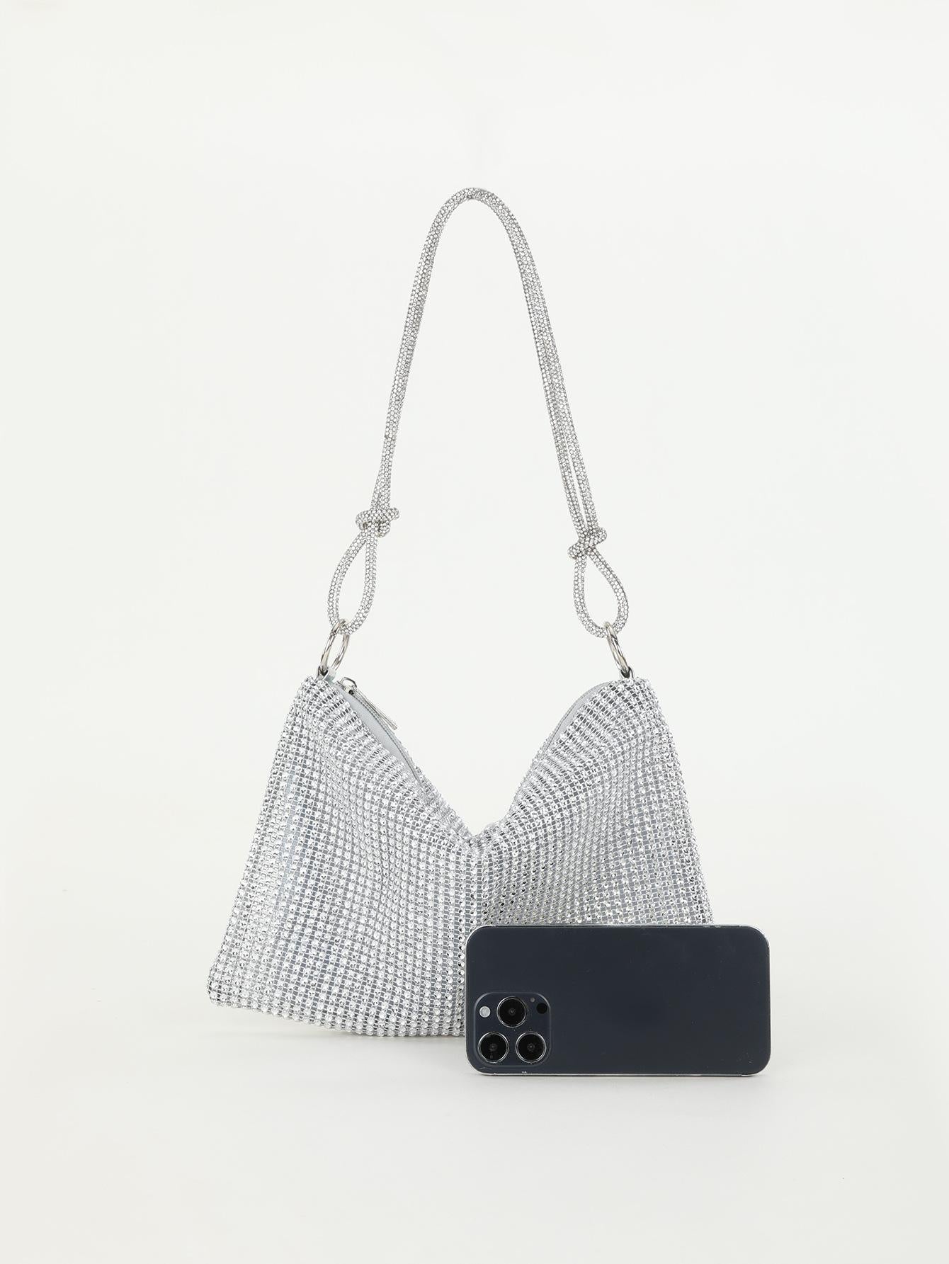 Rhinestone Knotted Underarm Crescent Bag