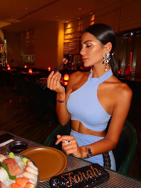 Backless Blue Round Neck Two Piece Gowns Dresses