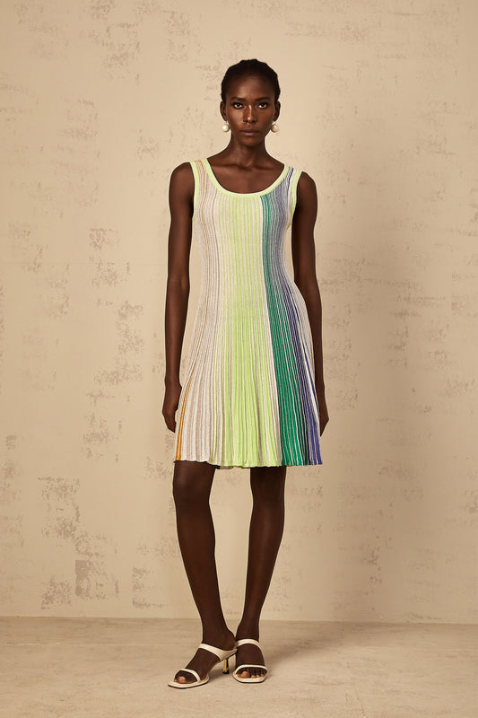 Multicolored Metallic Striped Knit Mini Dress