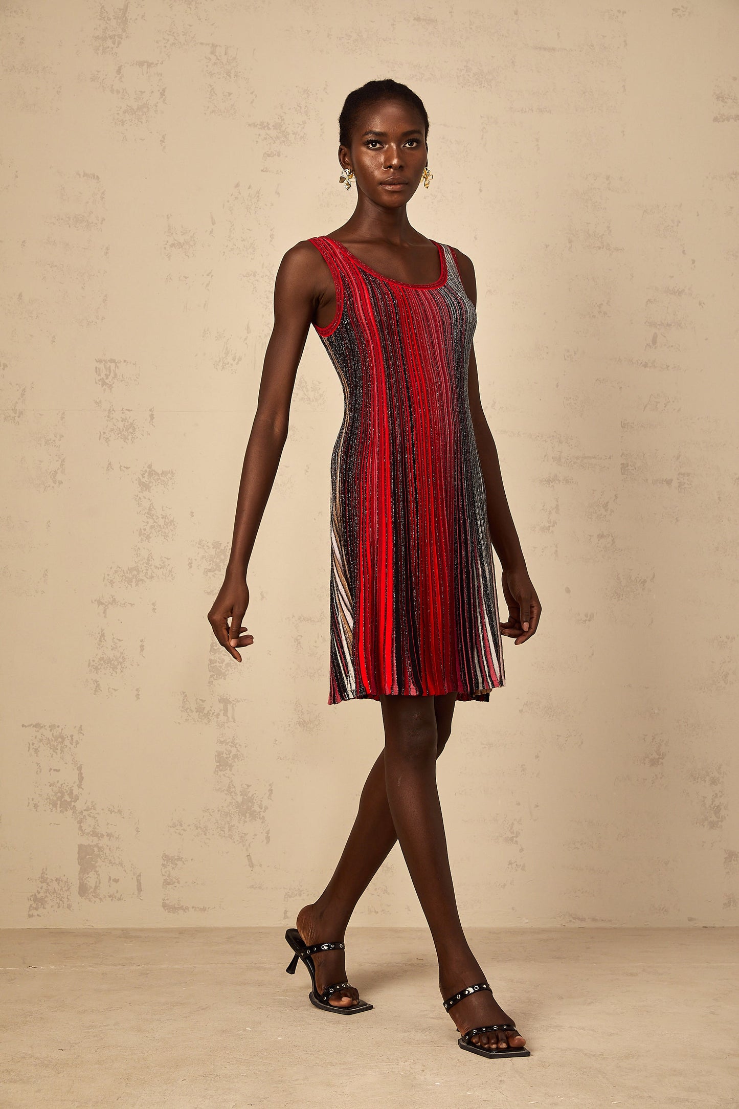 Multicolored Metallic Striped Knit Mini Dress
