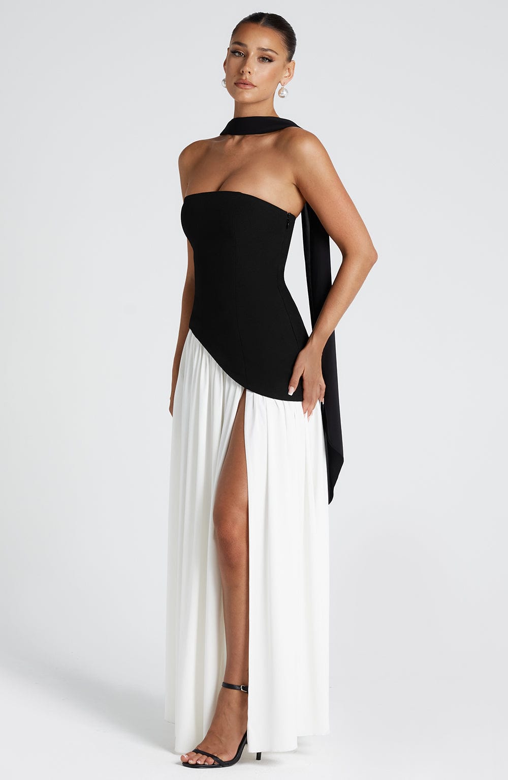 Black & White Strapless Maxi Dress
