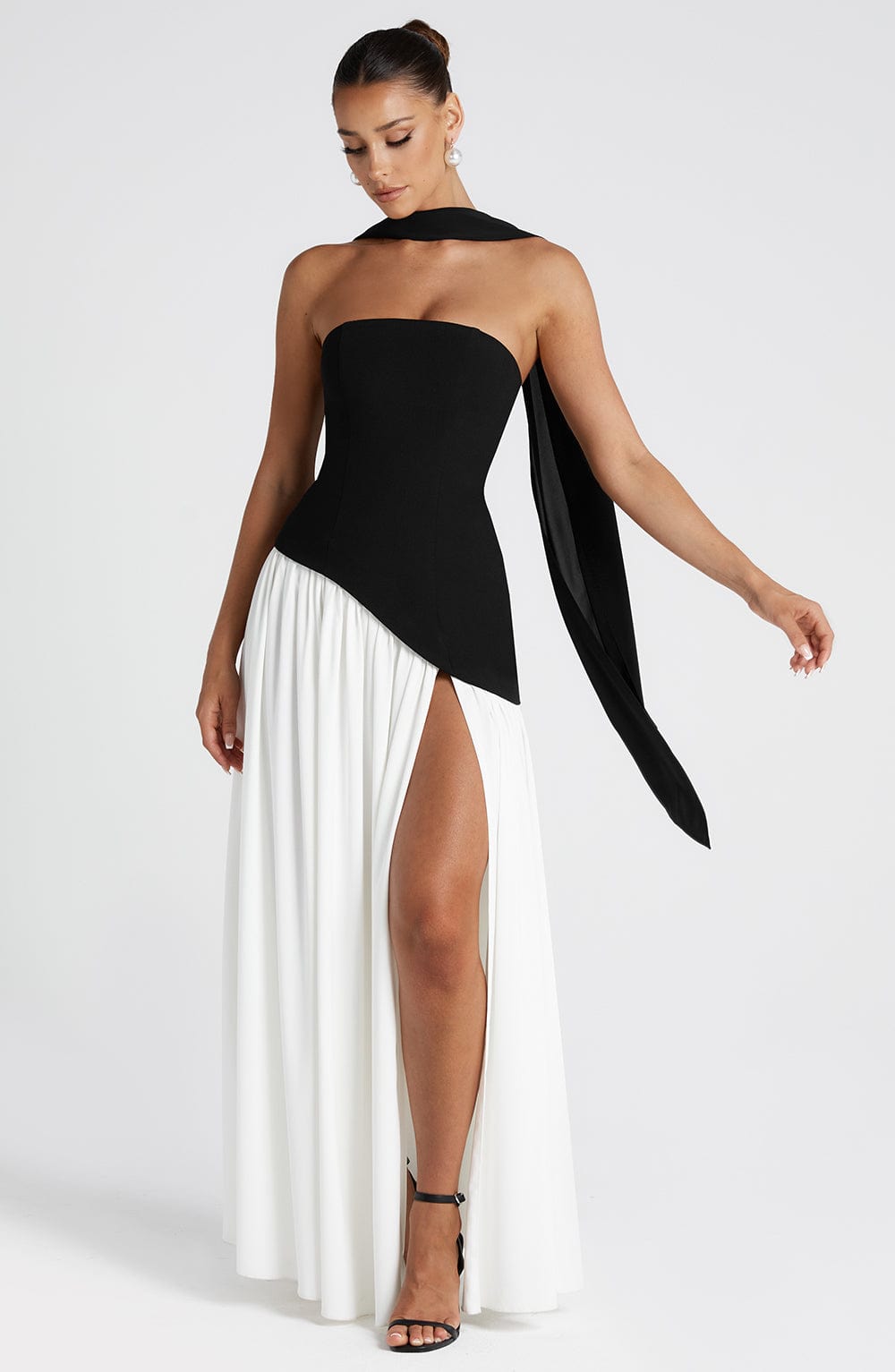 Black & White Strapless Maxi Dress