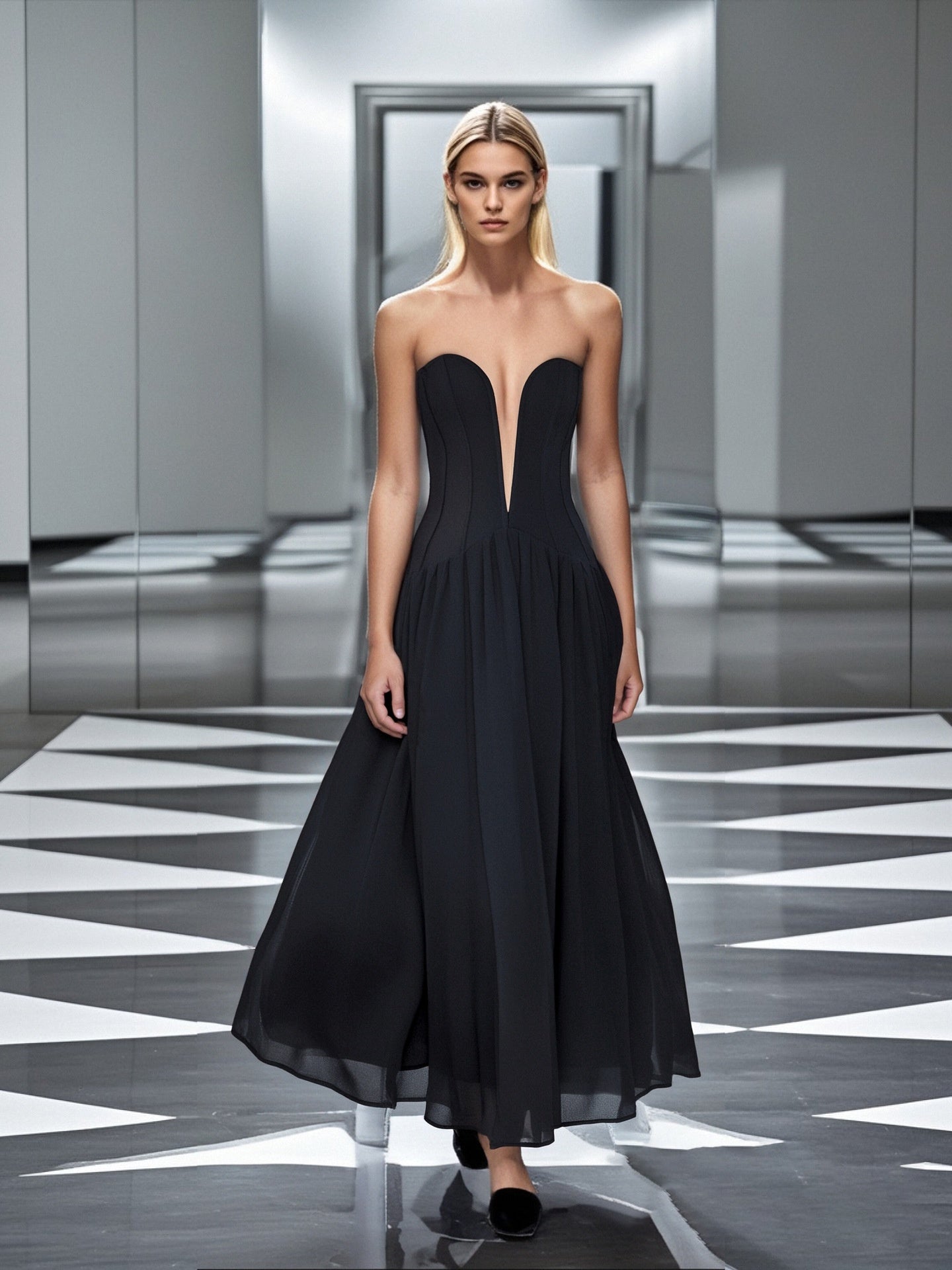 Strapless Deep V maxi Dress