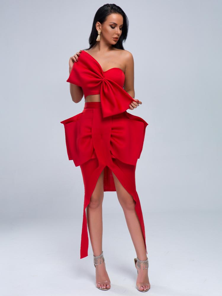 Bandeau Wrap Irregular Skirt Set
