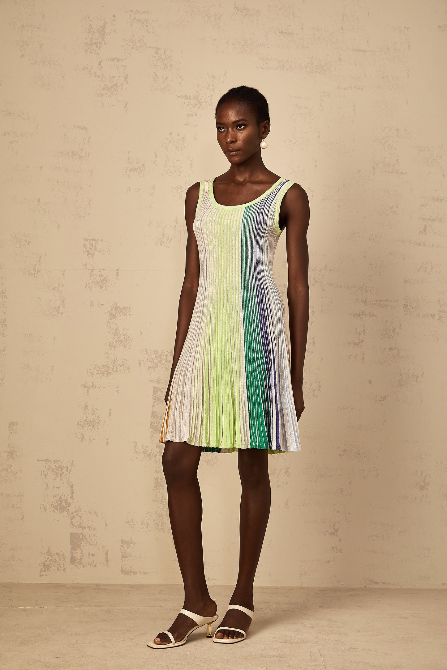 Multicolored Metallic Striped Knit Mini Dress