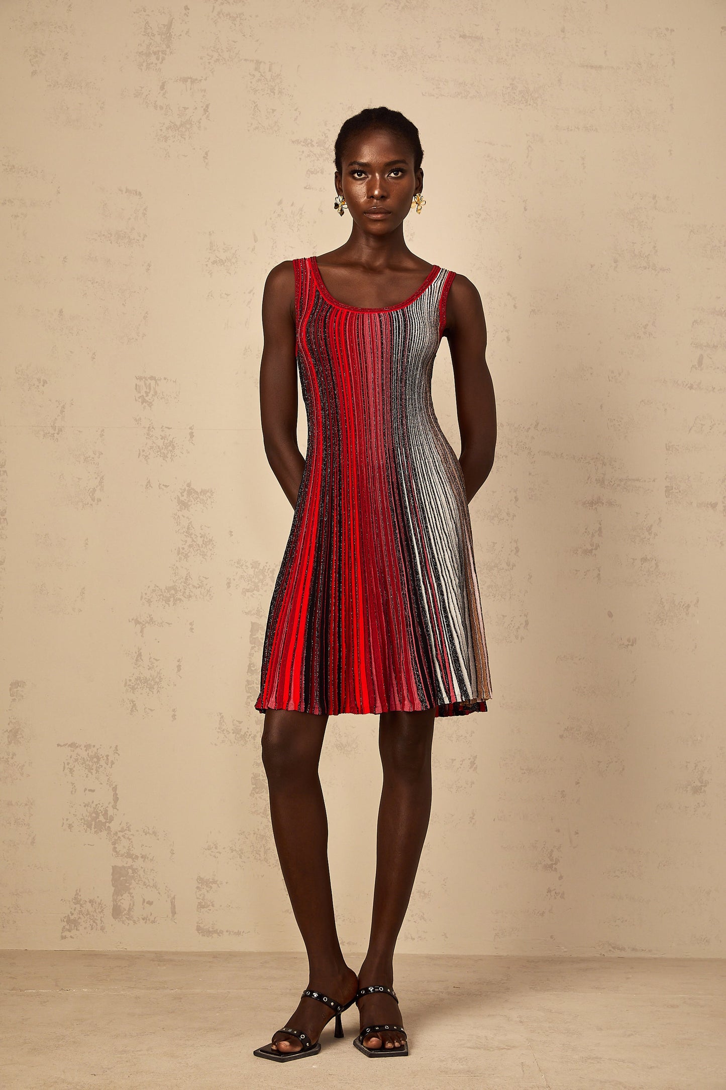 Multicolored Metallic Striped Knit Mini Dress