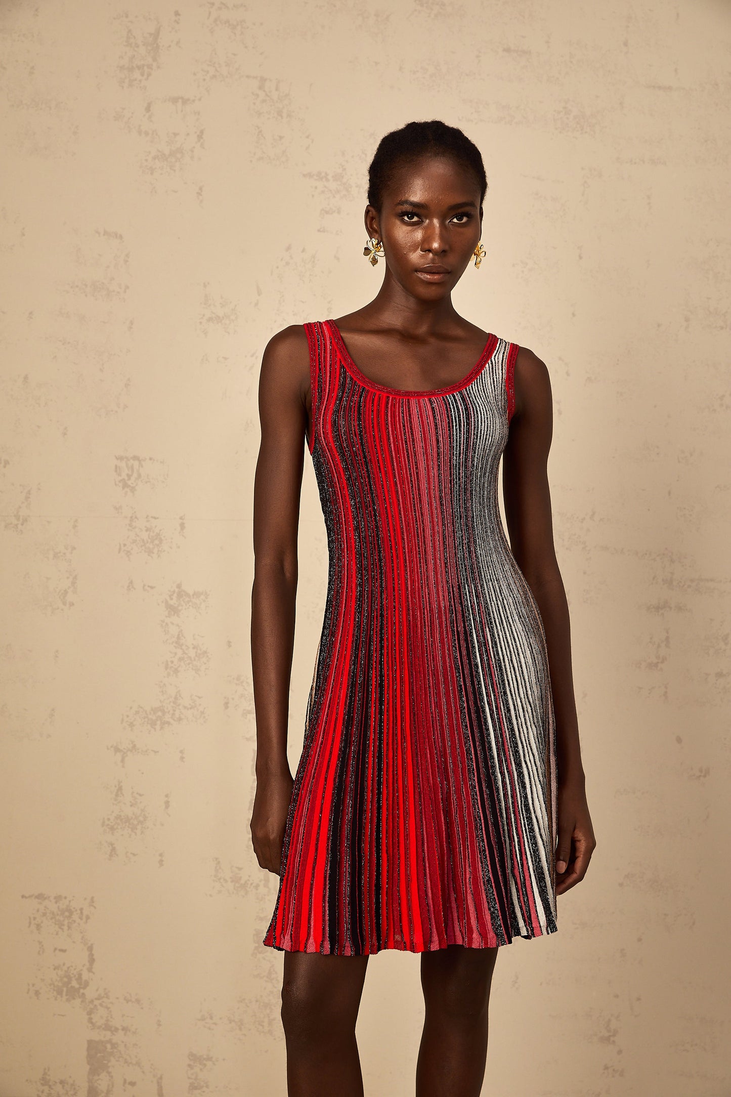Multicolored Metallic Striped Knit Mini Dress