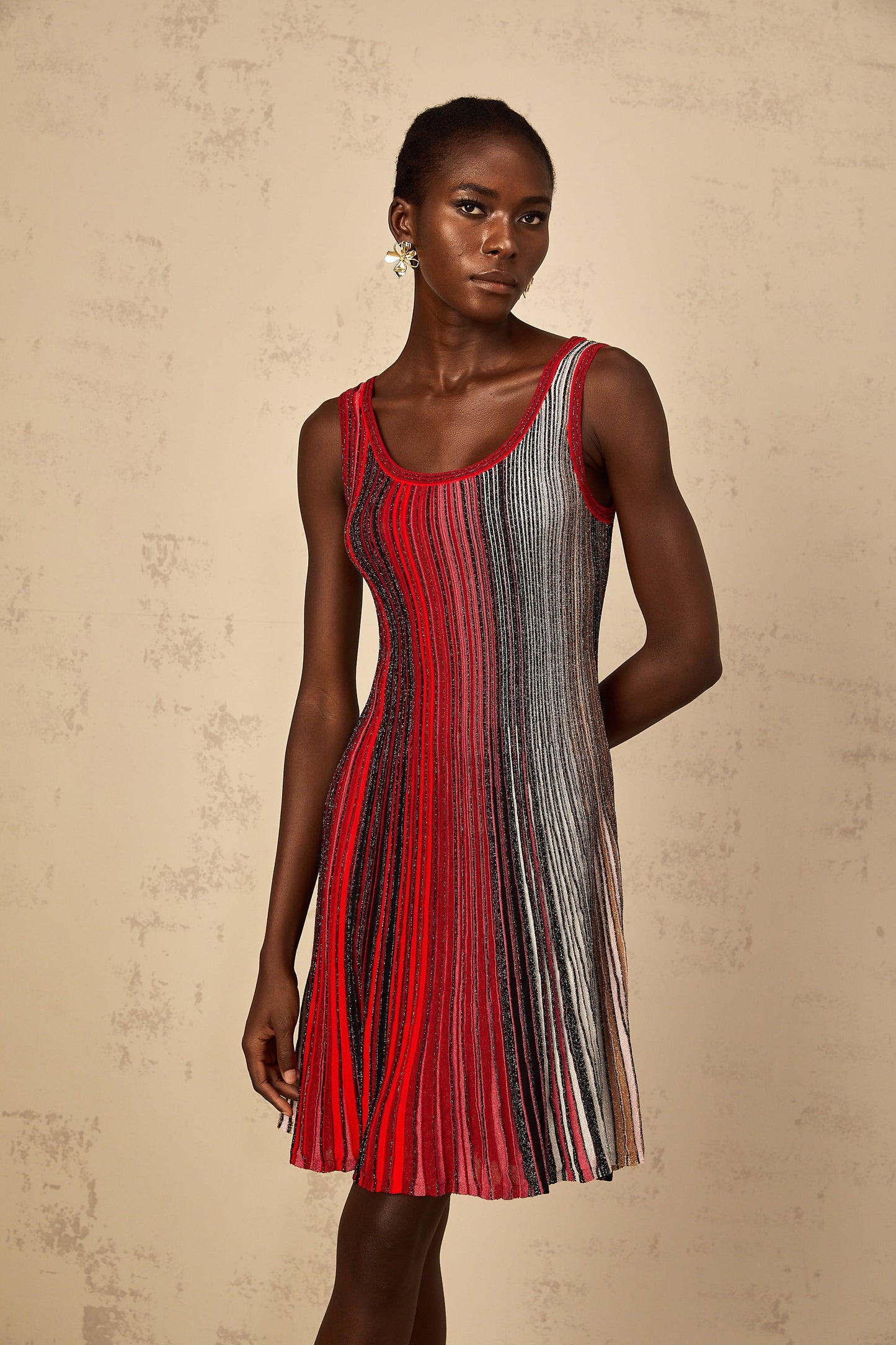 Multicolored Metallic Striped Knit Mini Dress