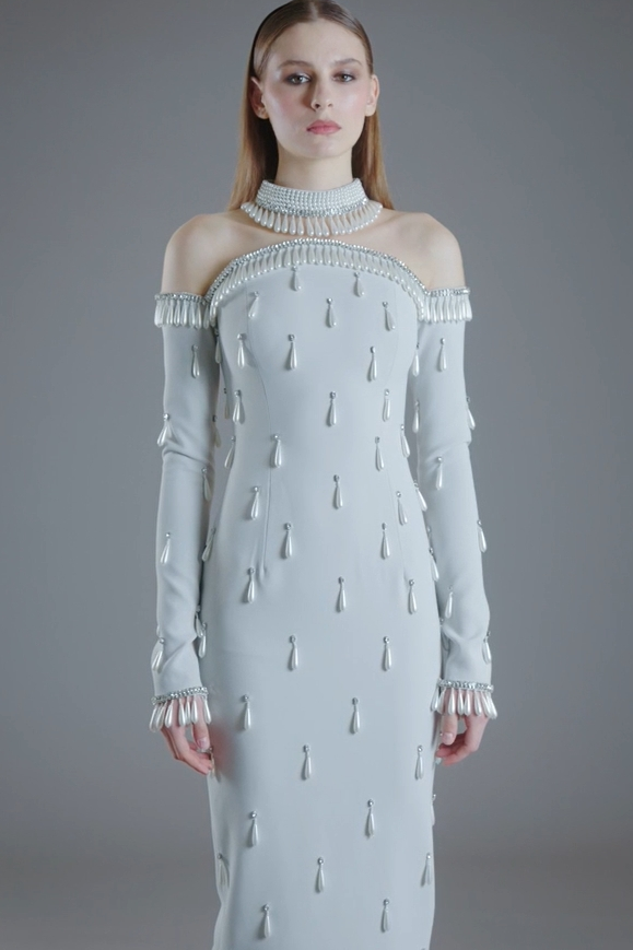 Fully Embroidered Crystal And Pearl Gown
