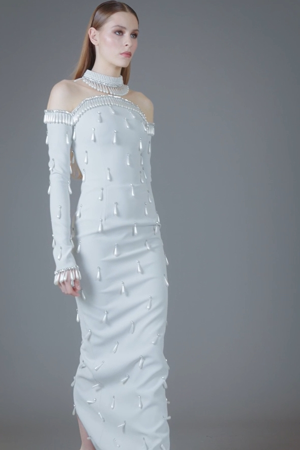 Fully Embroidered Crystal And Pearl Gown