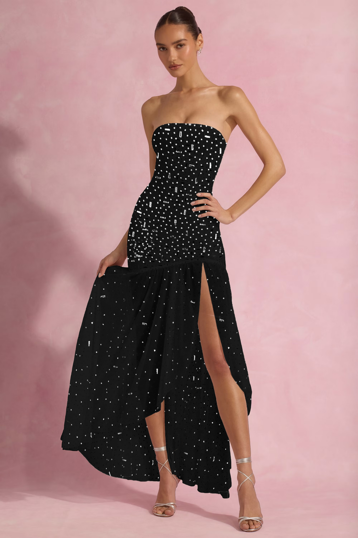 Embellished Asymmetric Maxi Dress