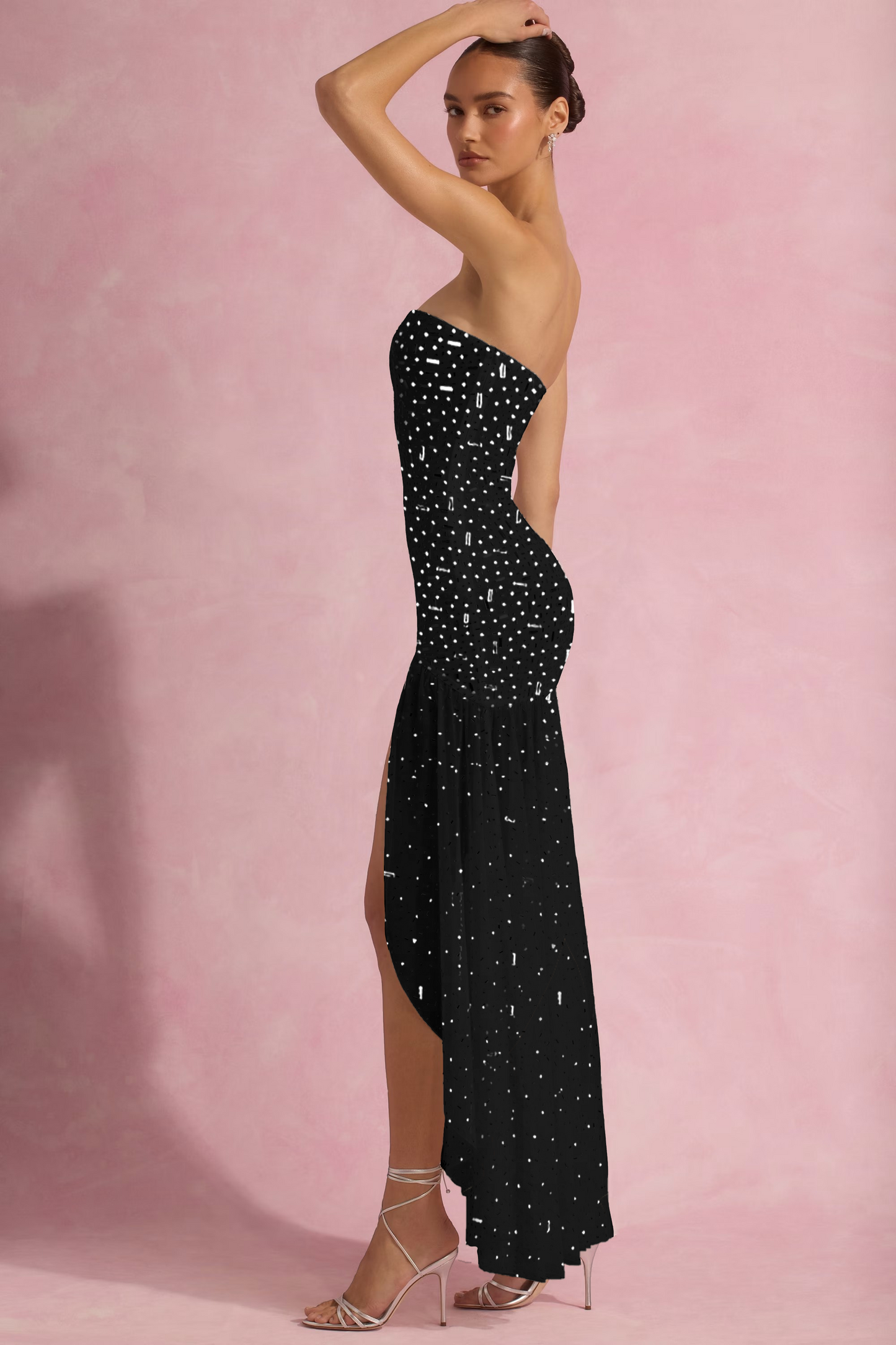 Embellished Asymmetric Maxi Dress