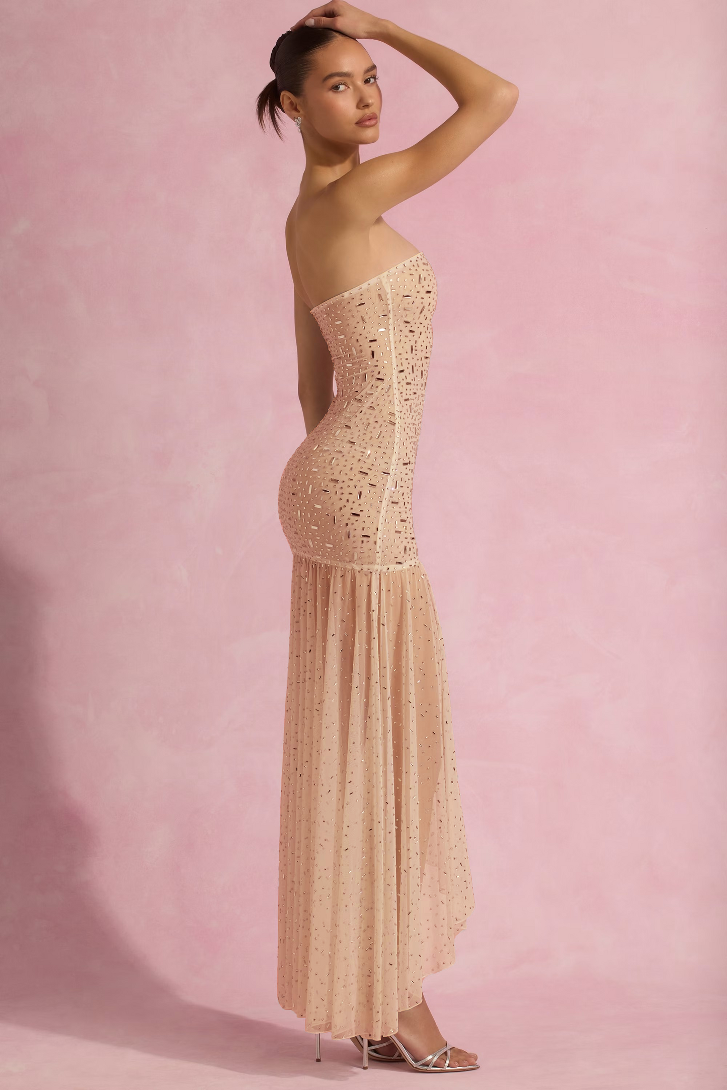 Embellished Asymmetric Maxi Dress