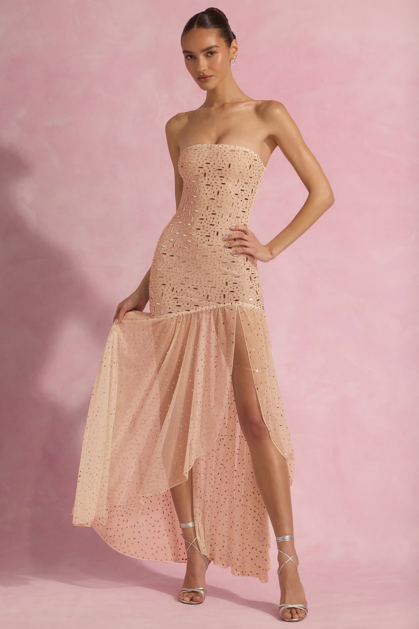 Embellished Asymmetric Maxi Dress