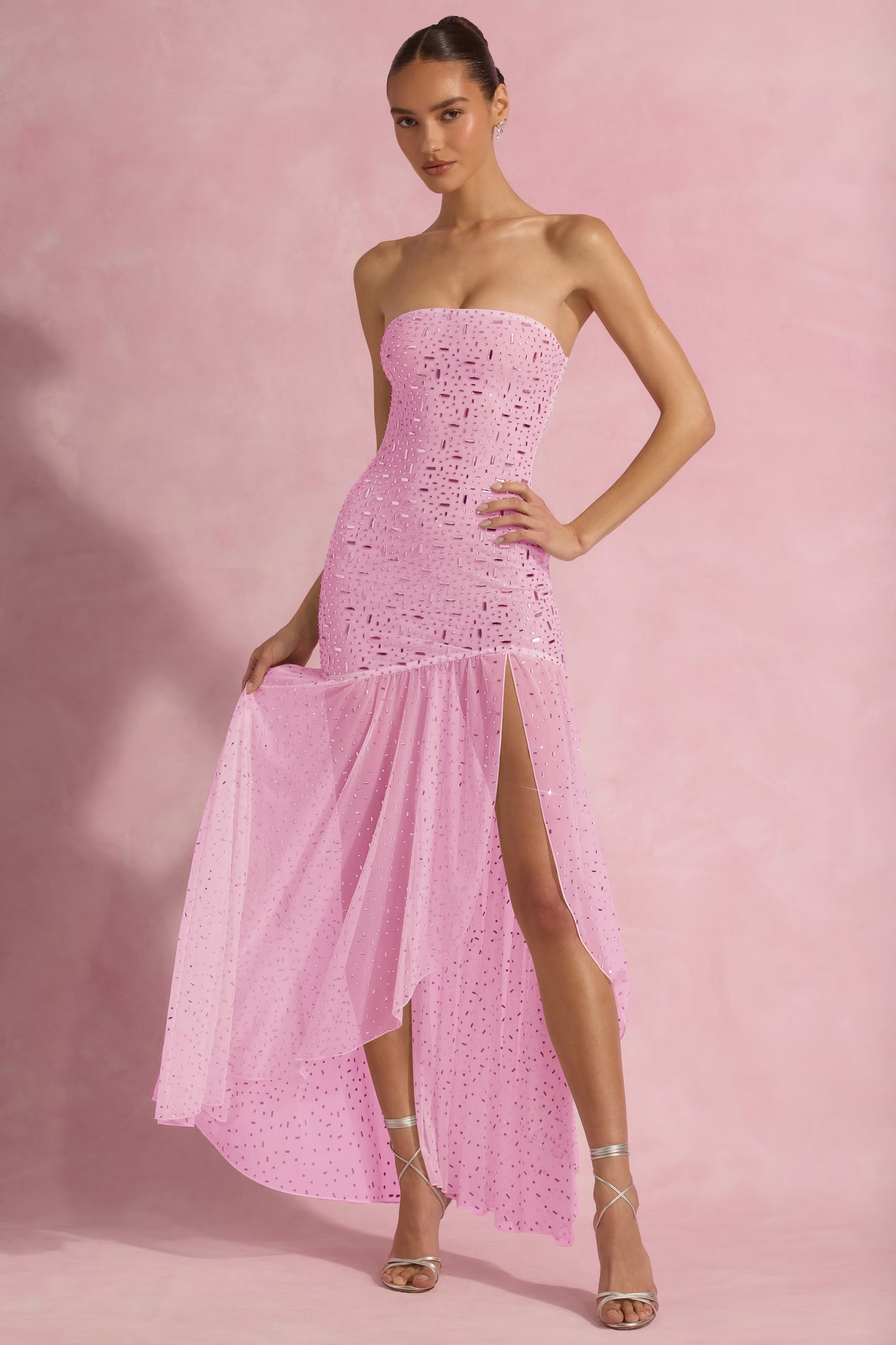 Embellished Asymmetric Maxi Dress