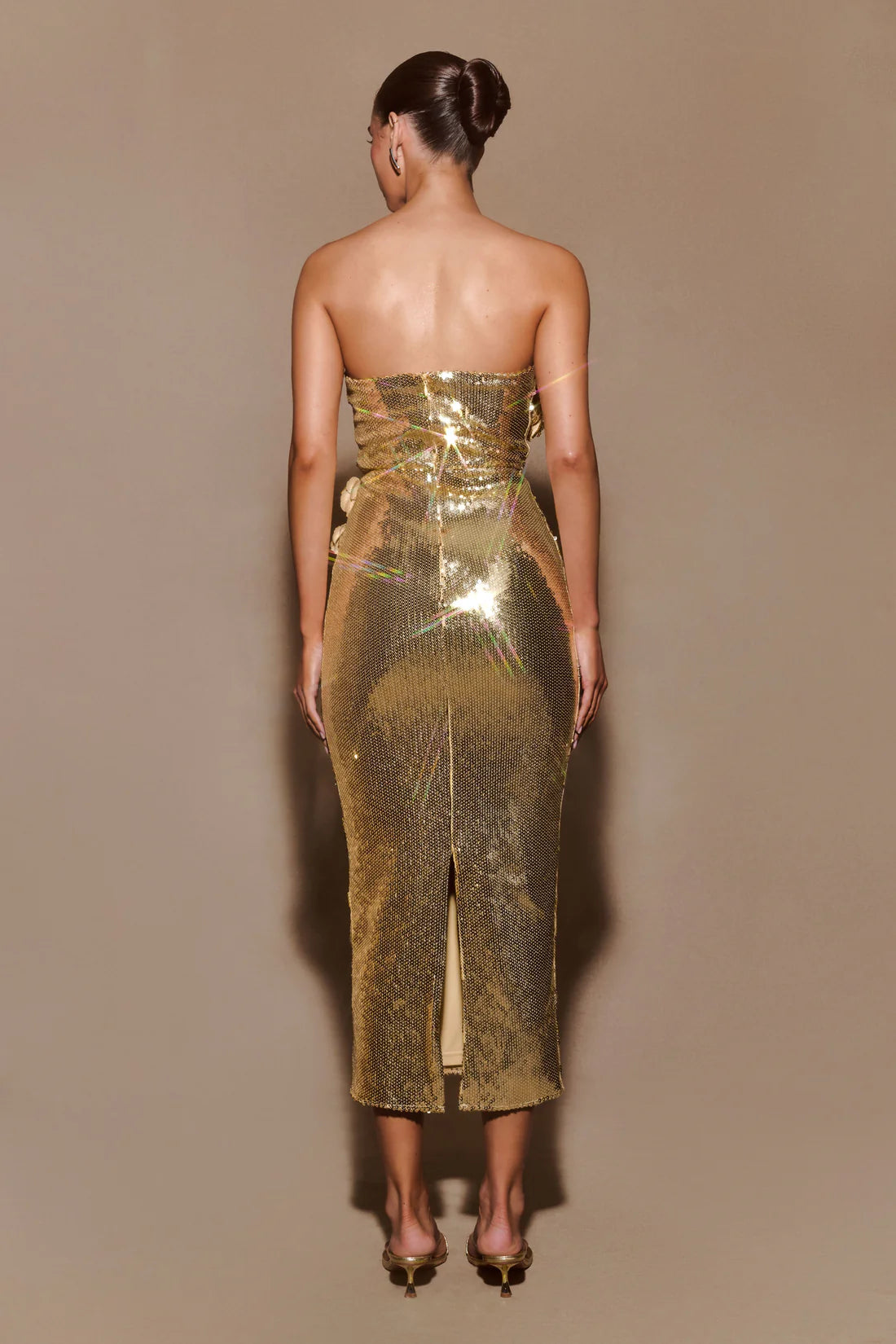 Strapless Sequin Rose Midi Dress