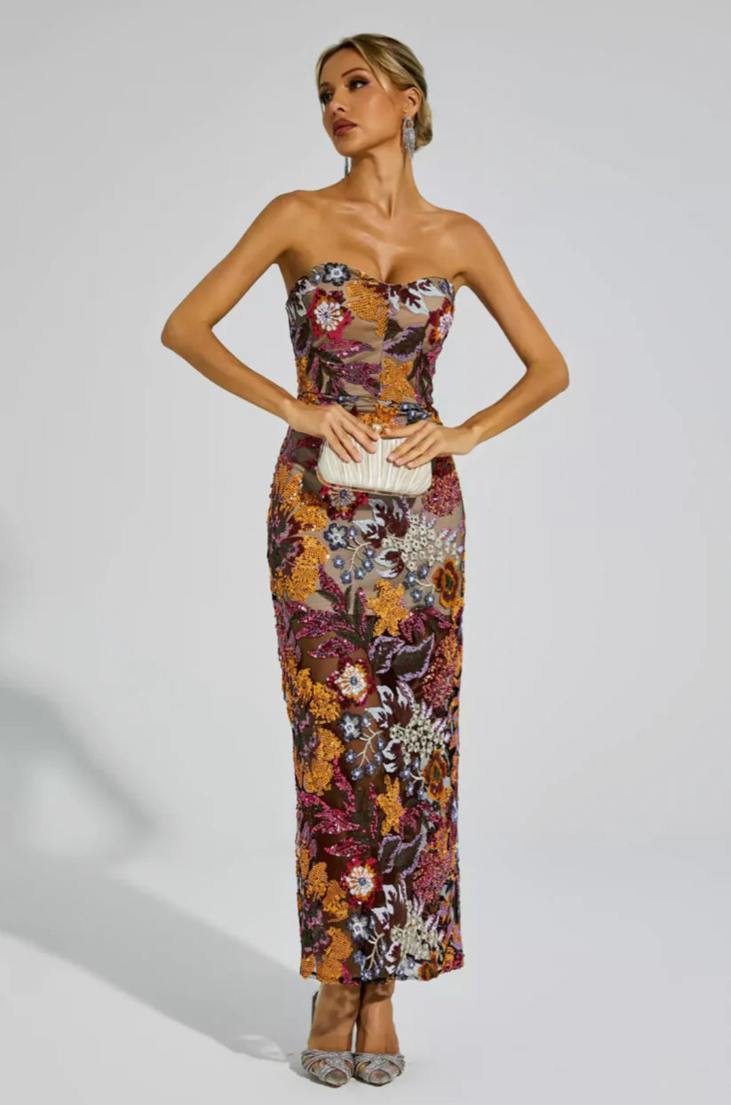 Sexy Bustier Sequin Maxi Dress