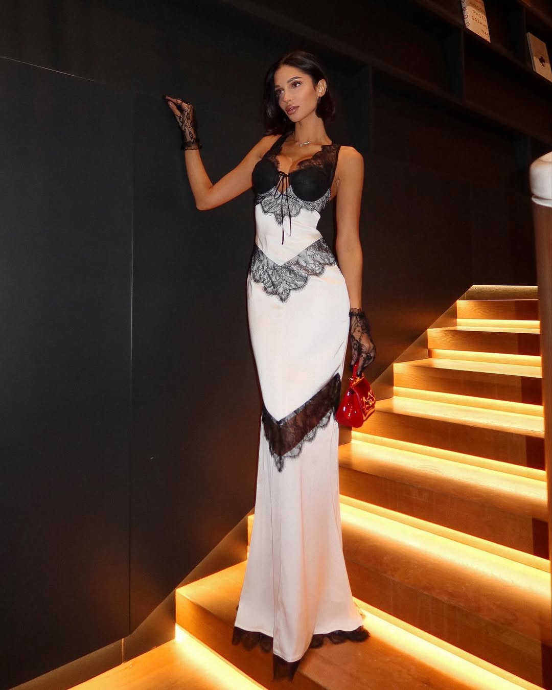 Black Lace and Satin Fabric Sleeveless Maxi Dress