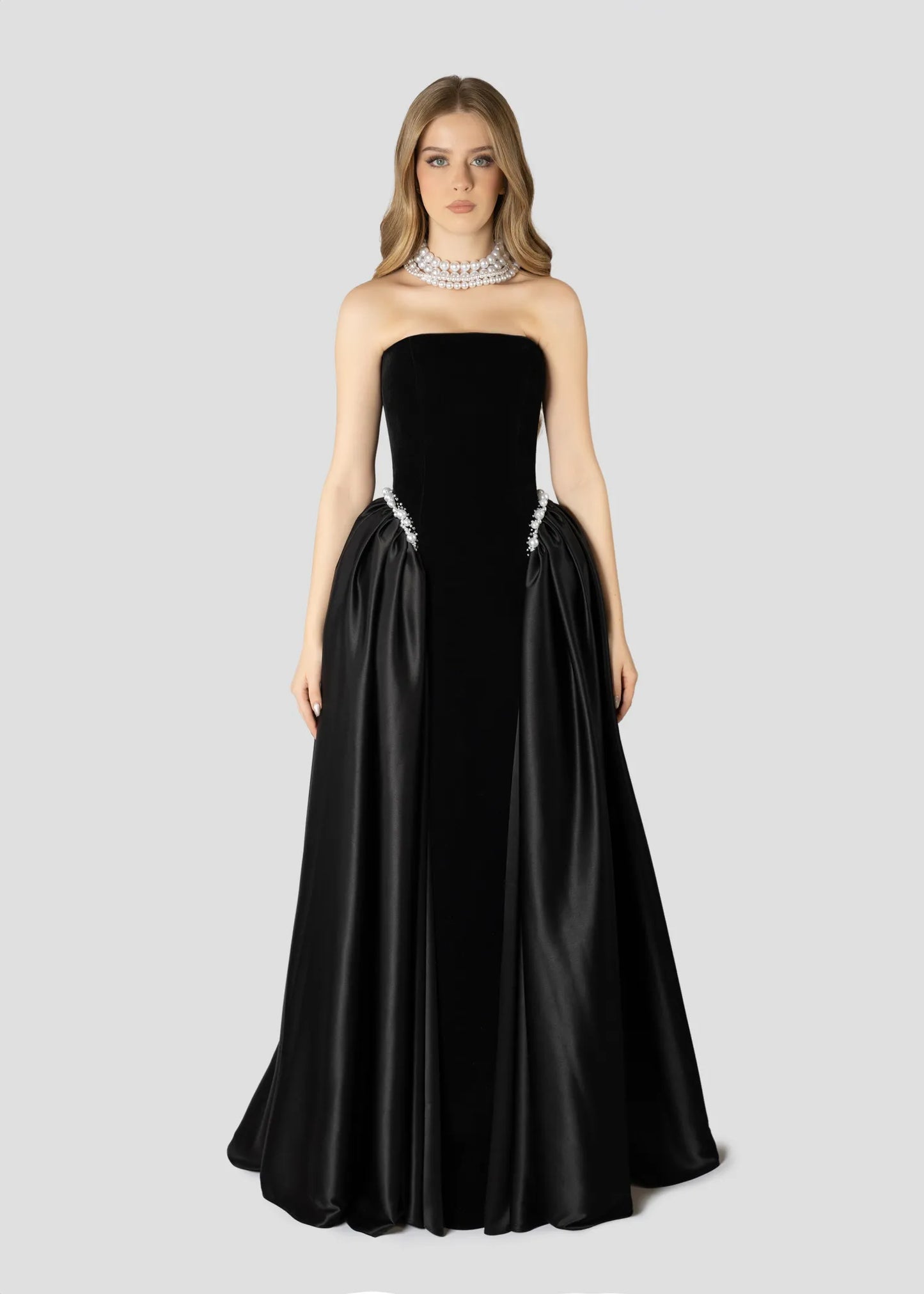 Glamour Unveiled Velvet and Pearls Embroidered Dress
