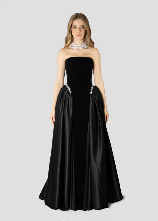 Glamour Unveiled Velvet and Pearls Embroidered Dress