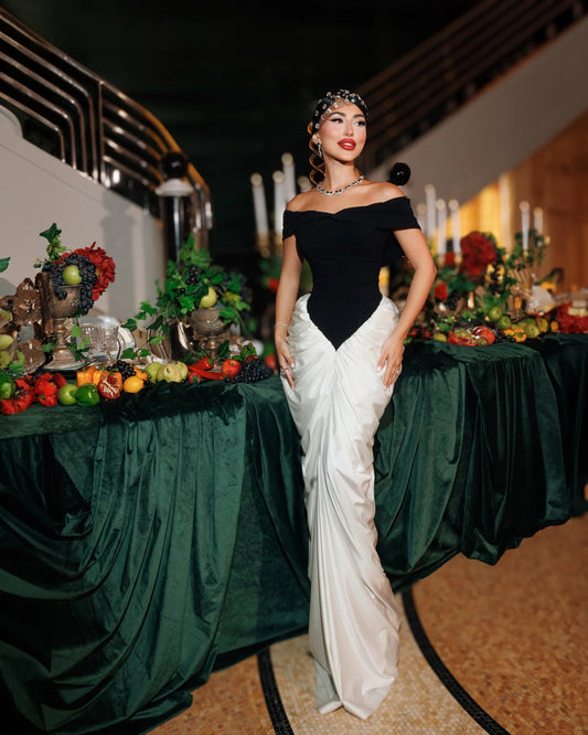 The Black-And-White Off-Shoulder Gown