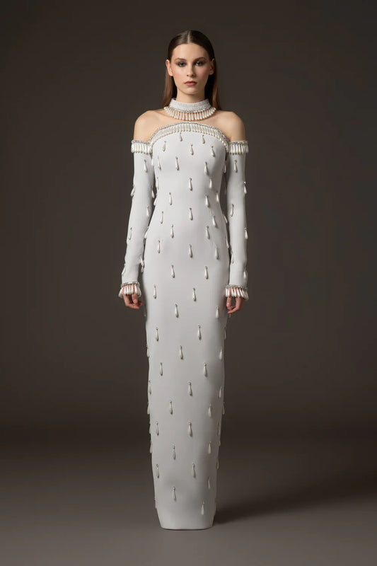 Fully Embroidered Crystal And Pearl Gown