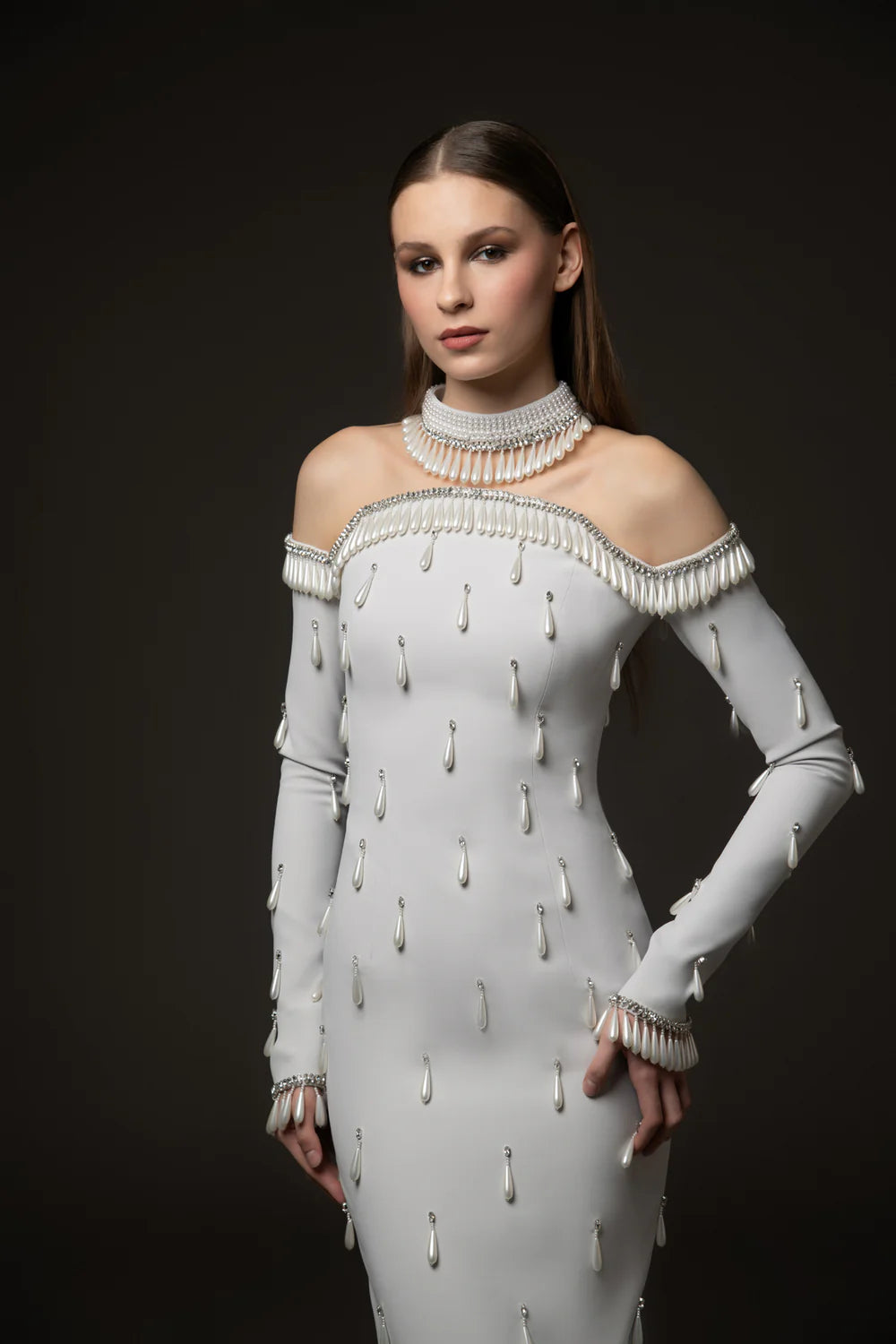 Fully Embroidered Crystal And Pearl Gown