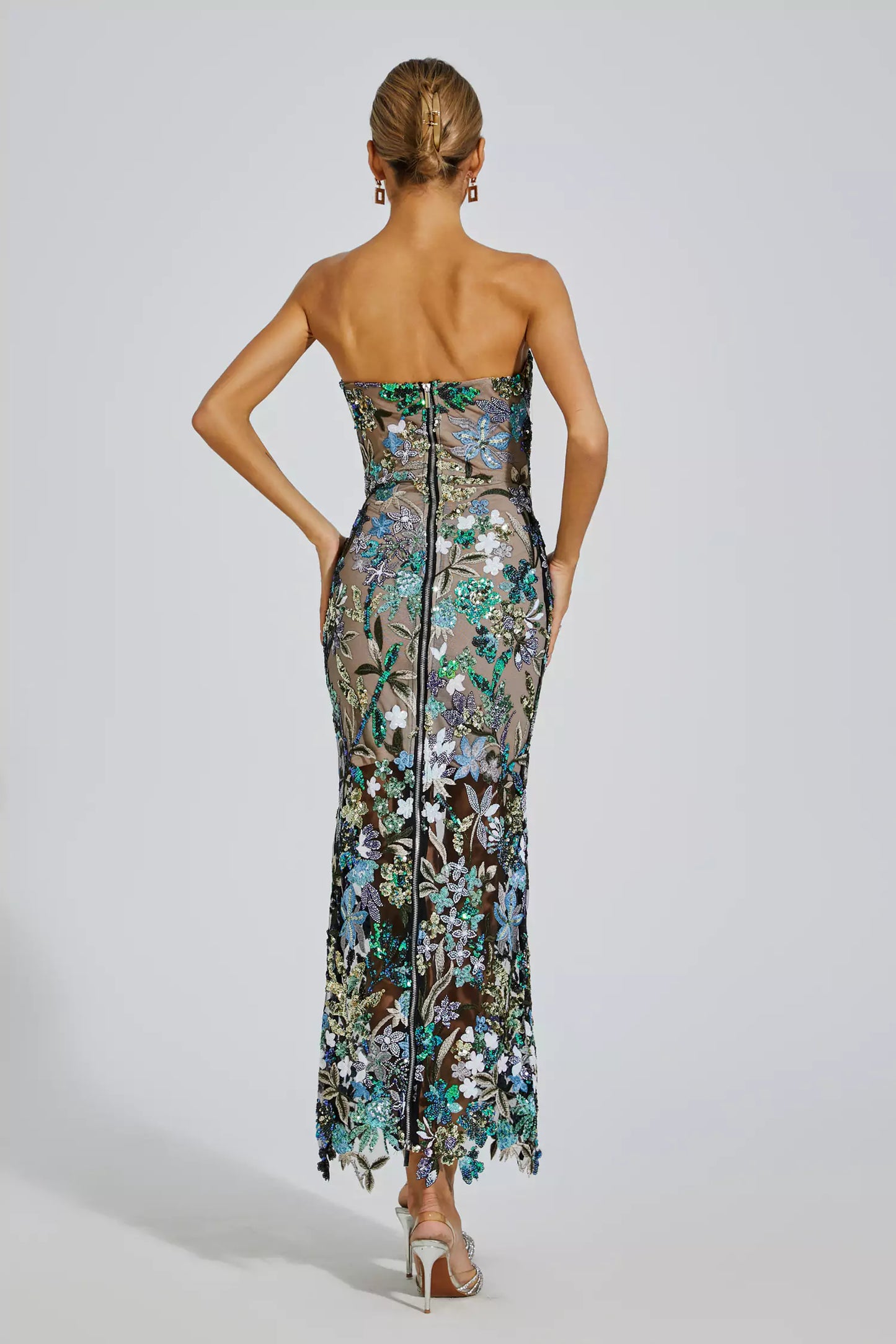 Floral Embroidered Strapless Maxi Dress
