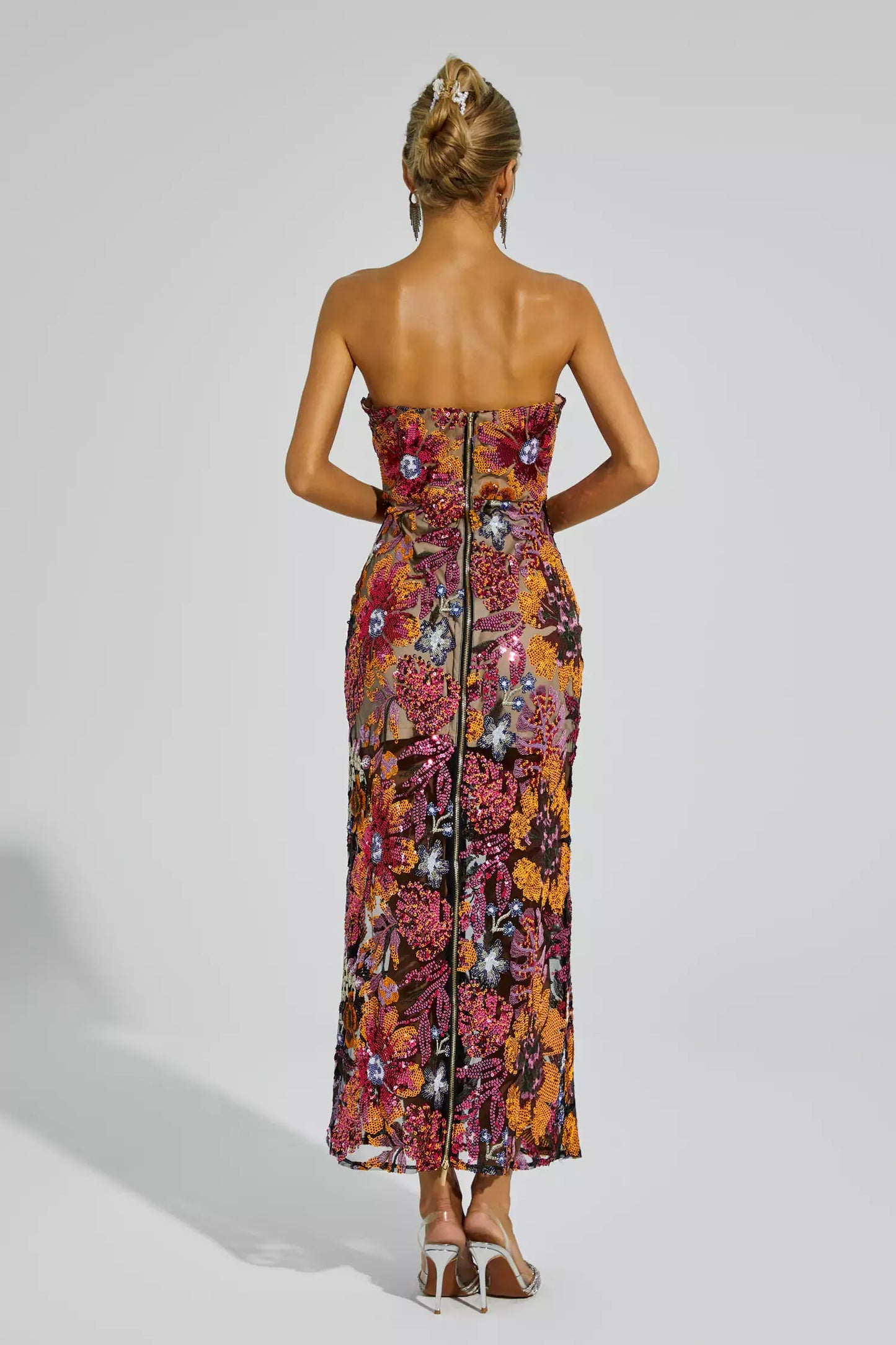 Floral Embroidered Strapless Maxi Dress